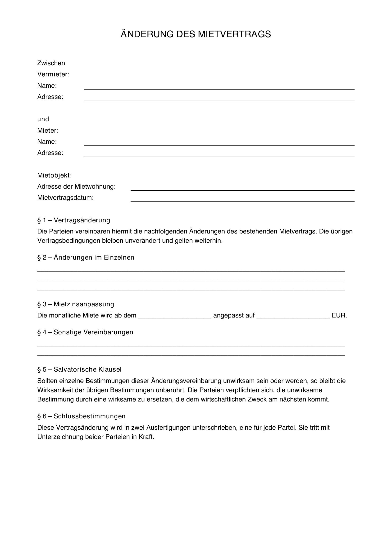 Änderung Mietvertrag