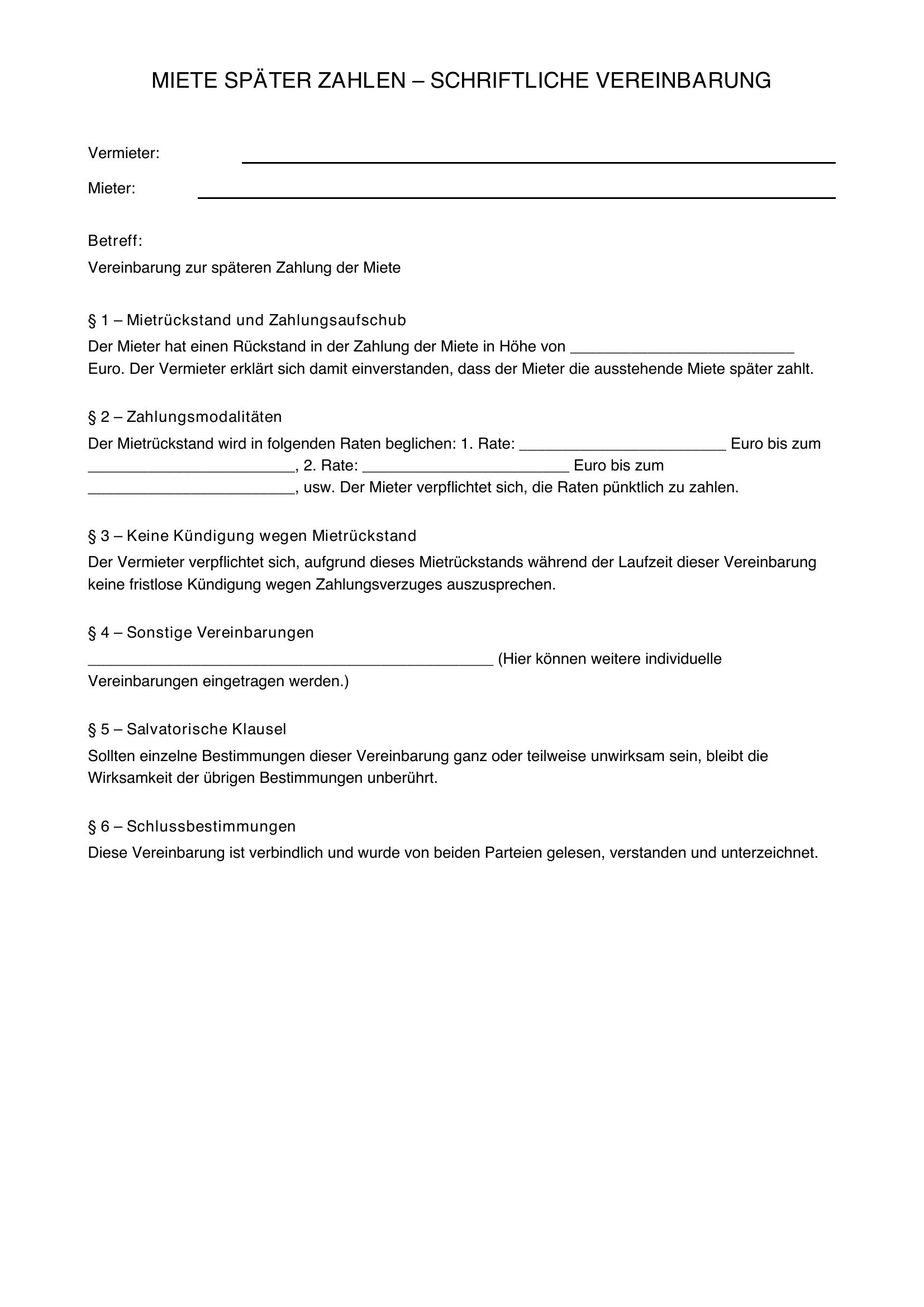 Miete Später Zahlen Musterbrief
