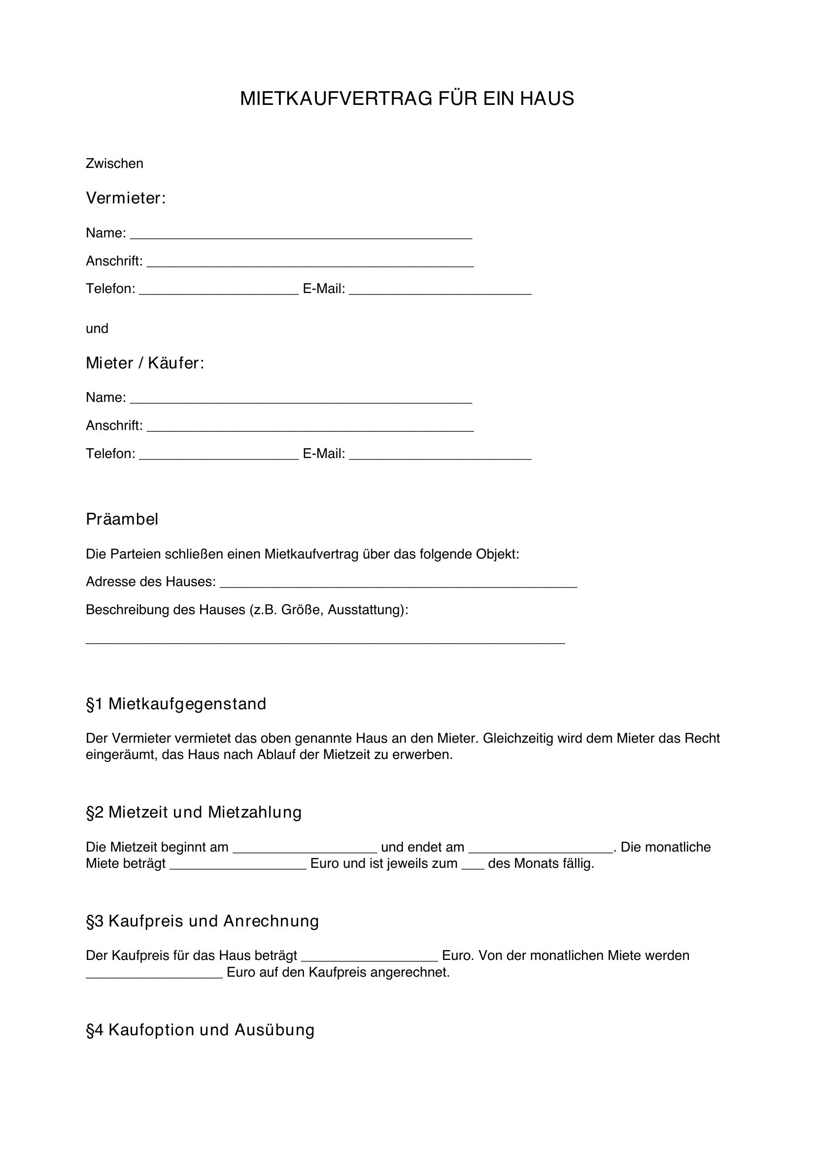Muster Mietkaufvertrag Haus