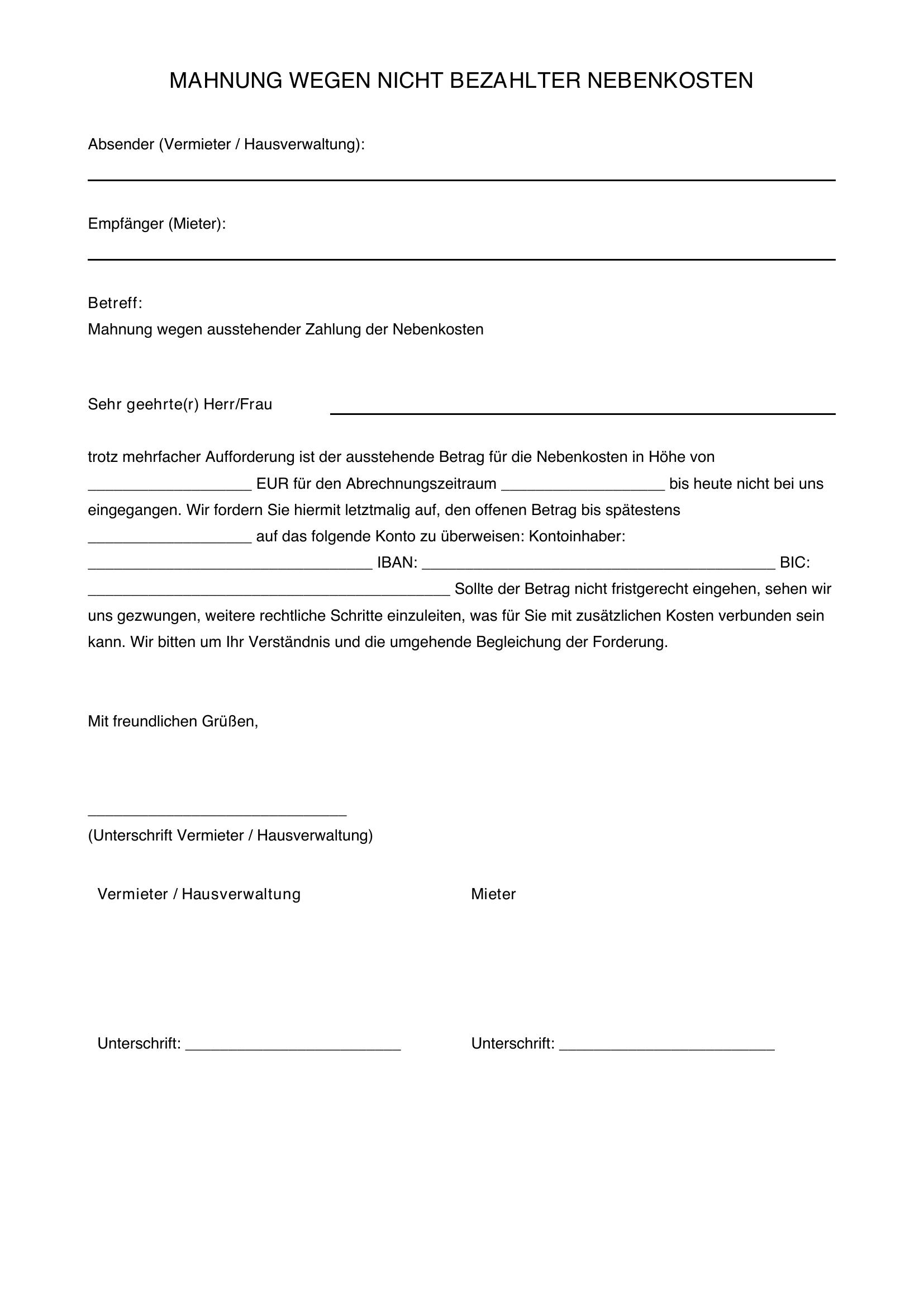 Nebenkosten Werden Nicht Bezahlt