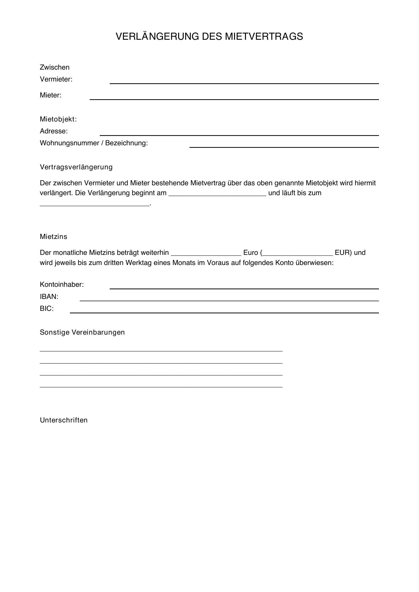 Verlängerung Mietvertrag