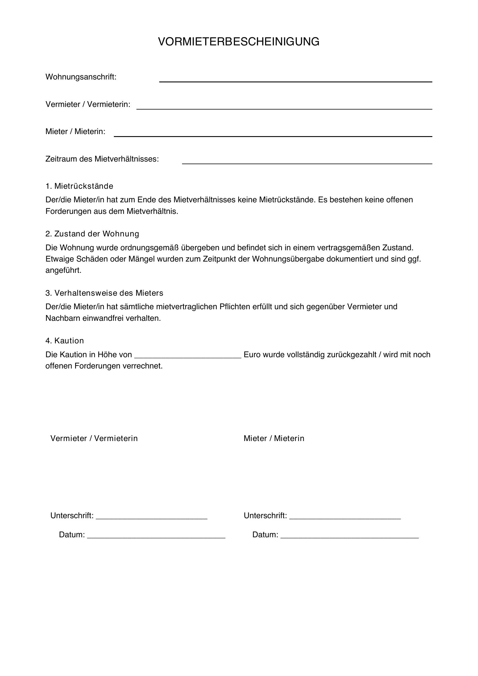 Vorvermieterbescheinigung Muster